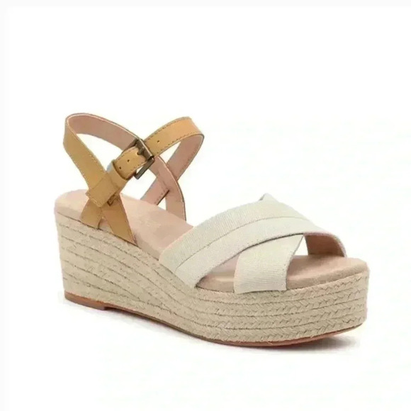 NWT TOMS Willow Espadrille Wedge Sandals Tan/Cream - Picture 1 of 6